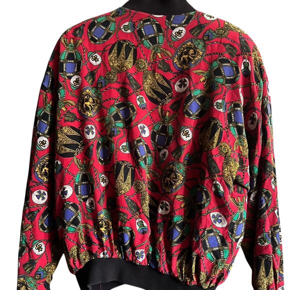 Vintage S.L.B. by Sunny Leigh 100% Silk Baroque Bomber Jacket Women’s Medium - Picture 4 of 6